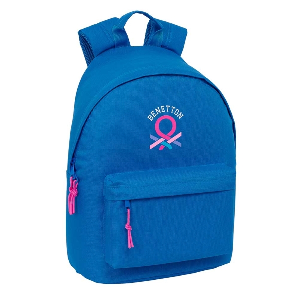 Safta Benetton Basics Azulina Mochila para Portatil hasta 14.1" - Bolsillo para Tablet - Bolsillo Trasero - Tirador Doble - Hombreras Ergonomicas - Asa Superior - 20L - 310x160x410mm - Color Azul