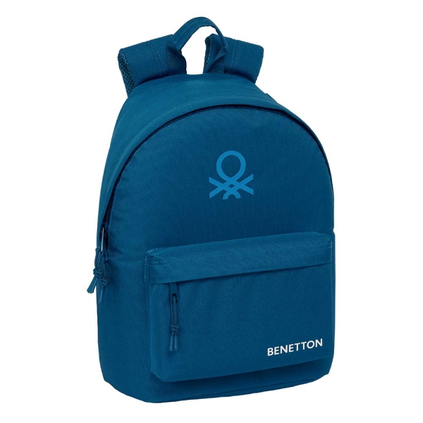 Safta Benetton Basics Marino Mochila para Portatil hasta 14.1" - Bolsillo para Tablet - Tirador Doble - Hombreras Ergonomicas - Espalda Transpirable - 20L - 310x160x410mm - Color Azul Oscuro