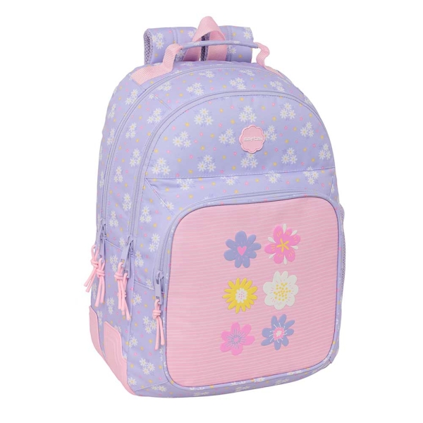Safta Bouquet Mochila con 2 Compartimentos - Antirozaduras - Adaptable a Carro - Bolsillo Frontal - Portabotellas - Tirador Doble - Hombreras Ergonomicas - 20L - 320x150x420mm - Color Violeta
