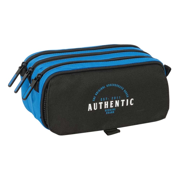Safta Blackfit8 Underground Portatodo - 3 Compartimentos con Cremalleras - Bolsillo Frontal - Cinta Adaptable - 1.72L - 215x80x100mm - Color Negro y Azul
