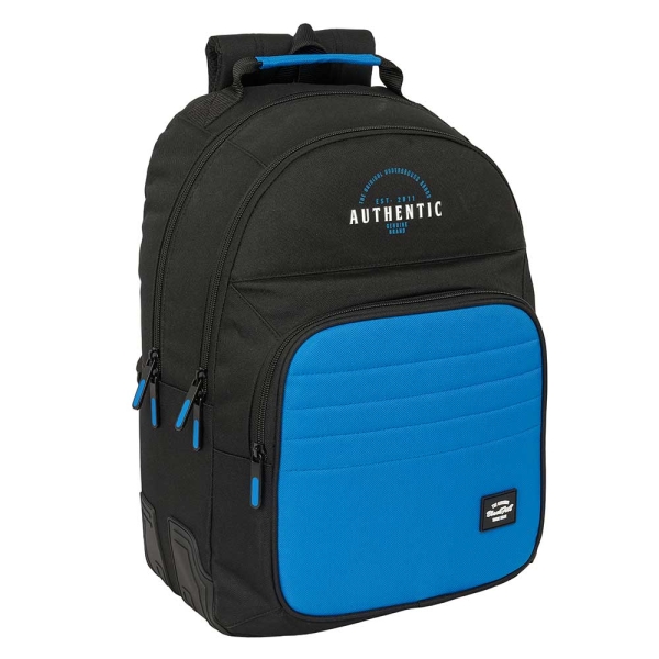 Safta Blackfit8 Underground Mochila con 2 Compartimentos - Cantoneras Antirozaduras - Adaptable a Carro - Portabotellas - Hombreras Ergonomicas - 20L - 320x150x420mm - Color Negro y Azul