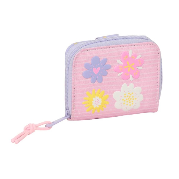Safta Bouquet Monedero con Billetera - Compartimento para Billetes y Tarjetas - Cierre con Solapa Imantada - Compartimento con Cremallera - 0.10L - 110x20x95mm - Color Rosa Pastel