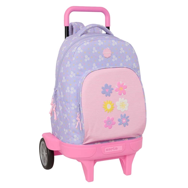 Safta Bouquet Mochila con Carro - Extraible - Bolsillo Frontal - Ruedas Antivibracion - Hombreras Acolchadas - Asa Acolchada Superior - Sistema de Bloqueo - 33L - 330x220x450mm - Color Violeta