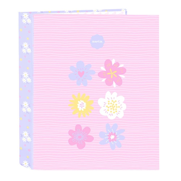 Safta Bouquet Carpeta con 4 Anillas 40mm - Tapas Duras Forradas - Formato Folio - 270x60x330mm - Color Rosa Pastel