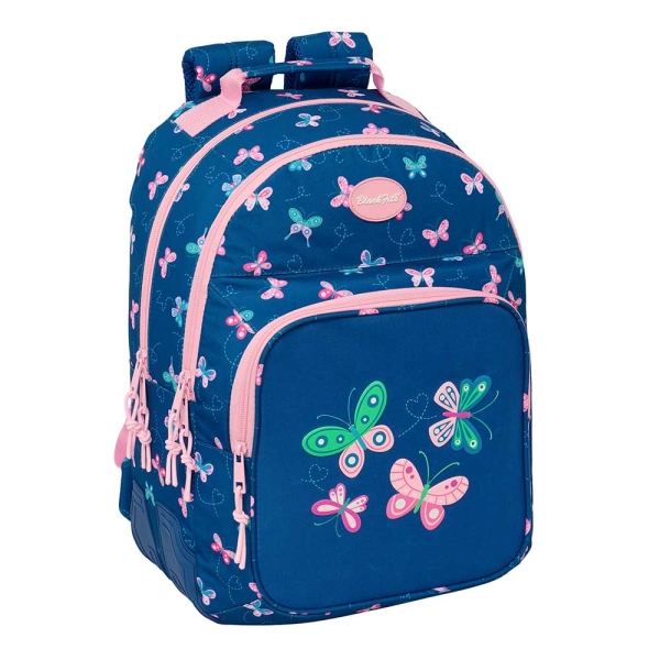 Safta Blackfit8 Mariposas Mochila con 2 Compartimentos - Antirozaduras - Adaptable a Carro - Portabotellas - Tirador Doble - Hombreras Ergonomicas - 20L - 320x150x420mm - Color Azul Marino