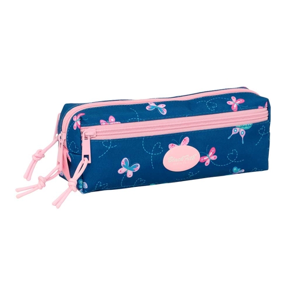 Safta Blackfit8 Mariposas Portatodo - 3 Compartimentos con Cremalleras - Goma Elastica - 0.98L - 220x60x85mm - Color Azul Marino