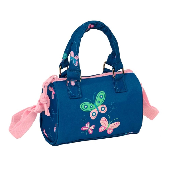 Safta Blackfit8 Mariposas Bolso - Cremallera - Interior Forrado - Asas de Mano y Bandolera - 1.20L - Detalles de Mariposas - 160x75x100mm - Color Azul Marino
