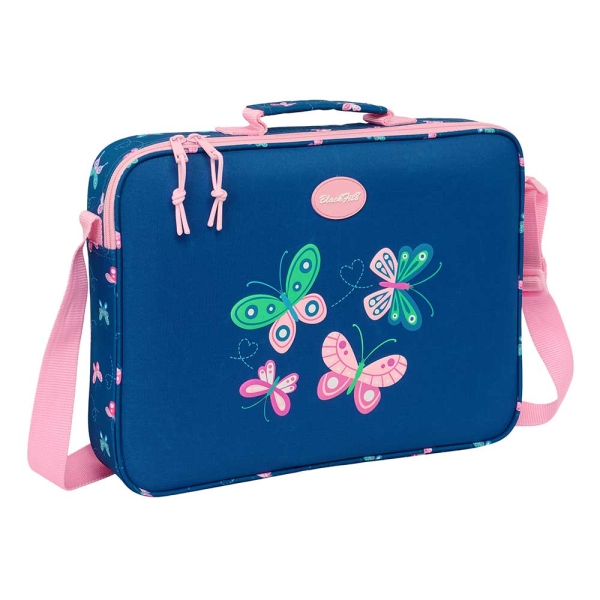 Safta Blackfit8 Mariposas Maletin con Cremallera - Bandolera Ajustable - Asa Forrada - Doble Tirador - Fondo Semirigido - 6L - 380x60x280mm - Color Azul Marino