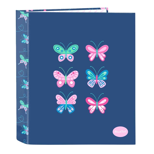 Safta Blackfit8 Mariposas Carpeta con 4 Anillas 40mm - Tapas Duras Forradas - Formato Folio - Resistente - 270x60x330mm - Color Azul Marino