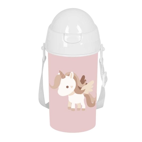 Safta Unicornio Botella de 500ml - PVC sin BPA - Pajita Interior - 73x73x195mm - Color Rosa