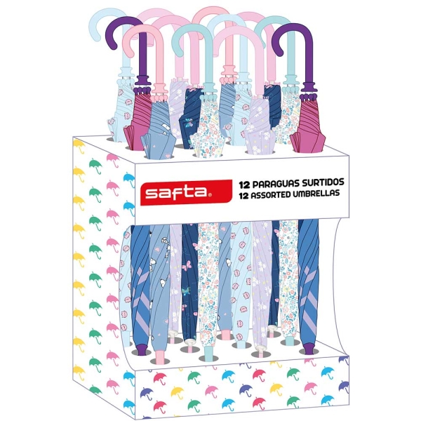 Safta Expositor con 12 Paraguas Infantiles - 410x200x330mm - Colores Surtidos
