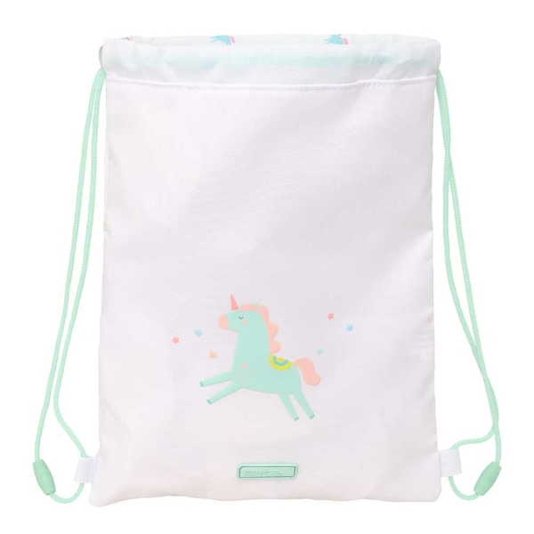 Safta Unicornio Saco Plano - Bolsillo con Cremallera - Cierre con Cordones - 3L - Material Seguro - Ligero y Portatil - 260x10x340mm - Color Blanco