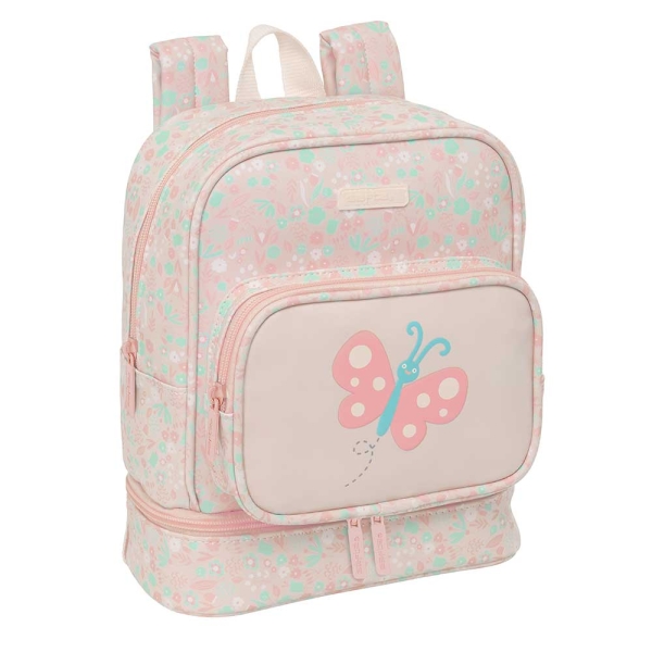 Safta Mariposa Mochila Guarderia - Isotermica - Tarjeta de Identificacion - Compatible con Carrito - Asa Superior - 7.25L - 220x100x270mm - Color Rosa Pastel