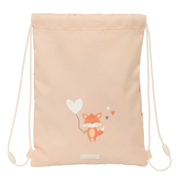 Safta Flores Saco Plano - Bolsillo con Cremallera - Cierre con Cordones - 3L - 260x10x340mm - Color Melocoton