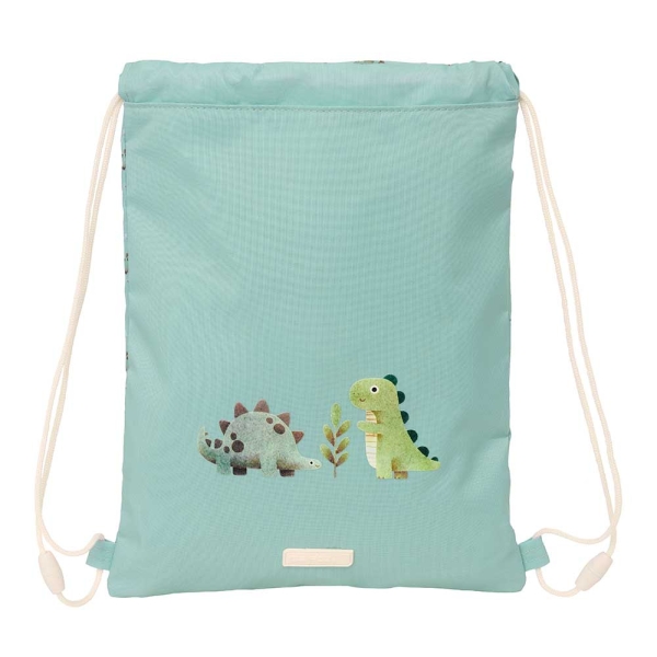 Safta Dinos Saco Plano - Bolsillo con Cremallera - Cierre con Cordones - Material Duradero - 3L - 260x10x340mm - Color Menta