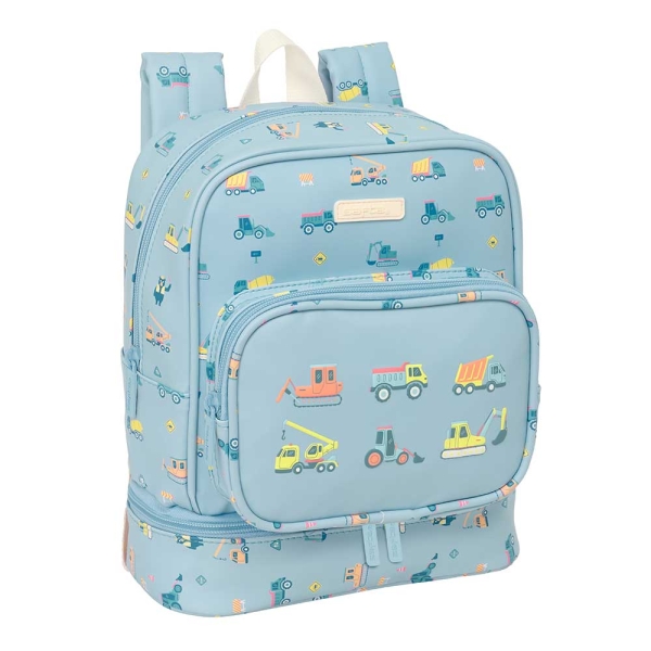 Safta Gruas Mochila Guarderia - Isotermica - Tarjeta ID - Compartimento Termo - Asa Superior Comoda - Adaptable a Carrito - 7.25L - 220x100x270mm - Color Azul Claro