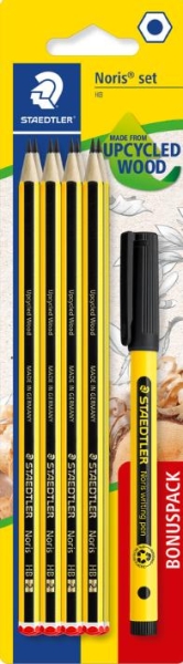 Staedtler Noris 120 Pack con 8 Lapices de Grafito Hexagonales HB + 1 Fineliner Noris Writing Pen 307 Negro - Resistencia a la Rotura - Madera de Bosques Sostenibles