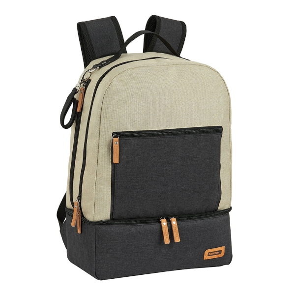 Safta Mochila Maternidad - Cremallera - Bolsillo Frontal - Bolsillo Termo Interior y Lateral - Soportes para Carrito - 19.4L - 300x150x430mm - Color Beige