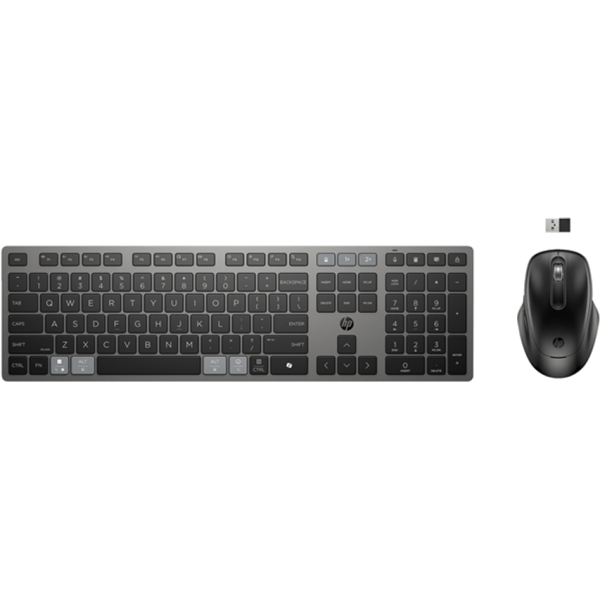 HP 725 Combo Teclado y Raton Inalambricos Multidispositivo Recargables - Bluetooth + 2.4GHz - 22 Teclas Programables - Tecla Copilot - Raton Optico Multi‑Superficie 4000 DPI con 5 Botones Programables - Color Negro