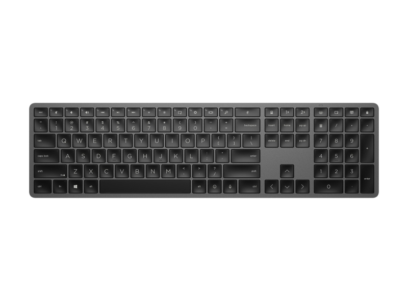 HP 975 Teclado Inalambrico Dual‑Mode - Bluetooth + 2.4GHz - Retroiluminacion Inteligente Ajustable - Conecta hasta 3 Dispositivos - 20+ Teclas Programables - Bateria Recargable - Color Negro