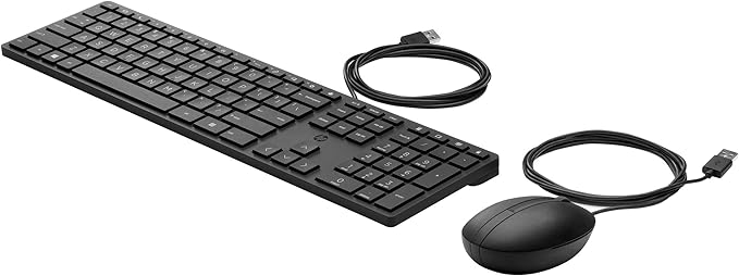 HP 320MK Combo Teclado y Raton USB - Teclado Compacto de 3 Zonas - Teclas Silenciosas - LED Indicador de Bloqueos - Raton Optico 1000 DPI con 3 Botones - Plug & Play - Color Negro
