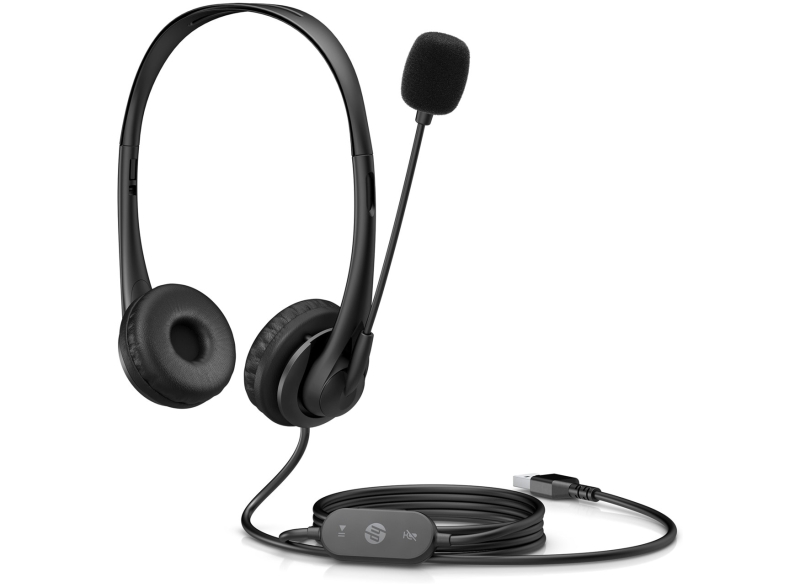 HP Auriculares G2 Stereo USB con Microfono Cancelacion de Ruido - Diadema Ajustable - Almohadillas de PU Leather para Uso Prolongado - Control en Cable - Color Negro