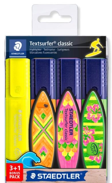 Staedtler Textsurfer Classic 364 Pack de 4 Marcadores Fluorescentes - Secado Rapido - Trazo 1 - 5mm Aprox - Colores Surtidos