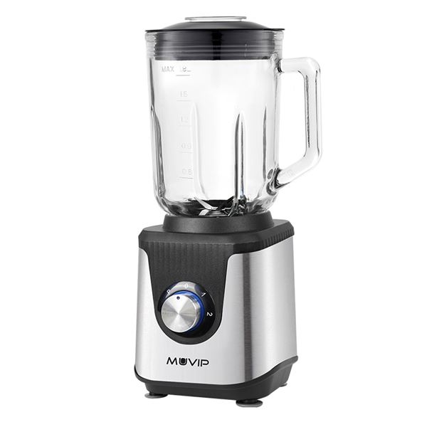 Muvip Batidora de Vaso 1800W 1.8L - 2 Velocidades - Funcion Pulse - Cuerpo Acero Inoxidable - Cuchillas Dentadas con Recubrimiento de Titanio
