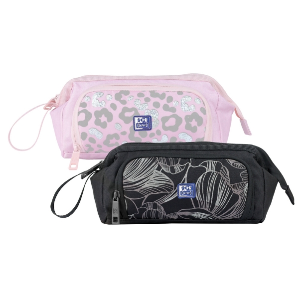 Oxford Dream Tech Estuche Portatodo Gran Capacidad - Apertura Total - Goma Kangoo Acoplable a Cuadernos y Carpetas - Asa de Transporte - Diseños Animal Print y Floral Print
