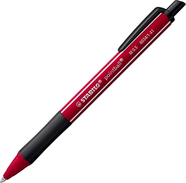 Stabilo Pointball Naturecolors Wildflower Boligrafo Retractil - Trazo 0.5mm - Hecho con 87% Bioplastico - Grip Antideslizante - Recargable - Tinta Azul - Color del Cuerpo Rojo Borgoña
