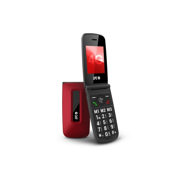 SPC Titan 2 Telefono Movil 4G para Mayores con Tapa - Pantalla 2.4" Cristal Antirayaduras - Teclas XL con Voz - Timbre Extra Alto 104 dB - Boton SOS e ICE - Smart Help - Resistencia IP44 - Una Semana de Bateria - Color Rojo