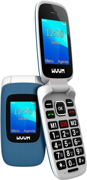 SPC Wuum Telefono de Tapa - Doble Pantalla 2.4" + 1.77" - Botones y Teclas Grandes - Diseño Ligero - Acceso Directo a Dos Contactos - Linterna - Radio FM - Color Azul