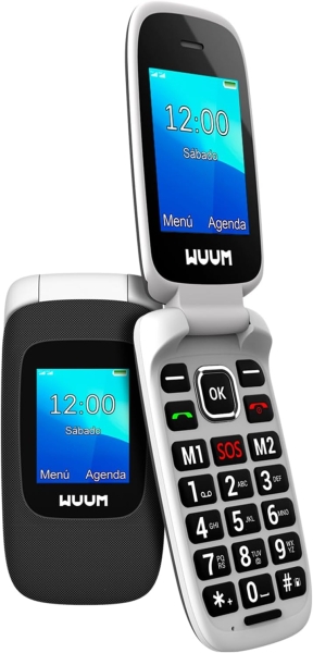 SPC Wuum Telefono de Tapa - Doble Pantalla 2.4" + 1.77" - Botones y Teclas Grandes - Diseño Ligero - Acceso Directo a Dos Contactos - Linterna - Radio FM - Color Negro