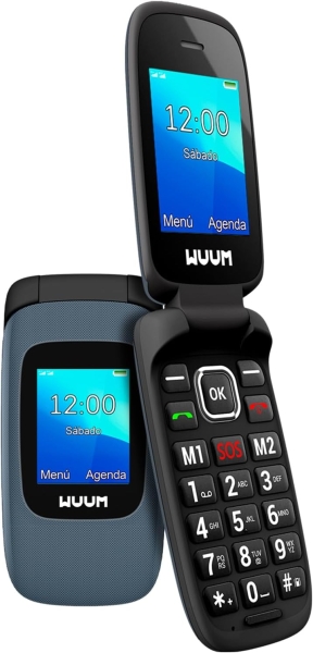 SPC Wuum Telefono de Tapa - Doble Pantalla 2.4" + 1.77" - Botones y Teclas Grandes - Diseño Ligero - Acceso Directo a Dos Contactos - Linterna - Radio FM - Color Titanio