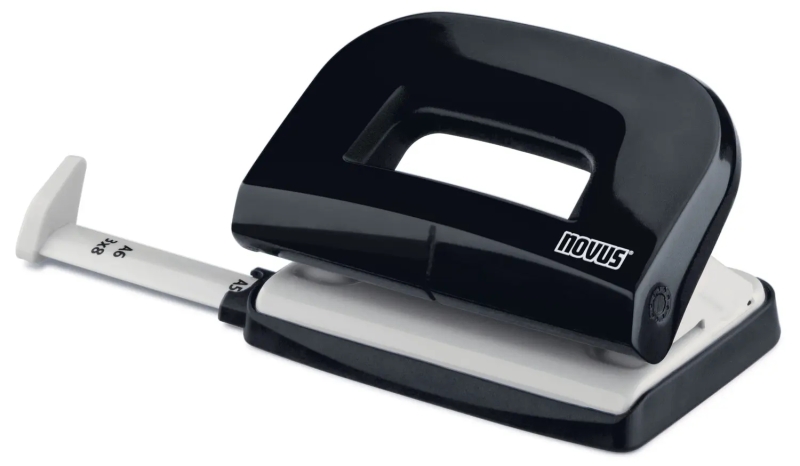 Novus E210 Perforadora Pequeña de Papel - Hasta 10 Hojas - Guia de Posicionamiento - Punzones 5.5mm - Color Negro