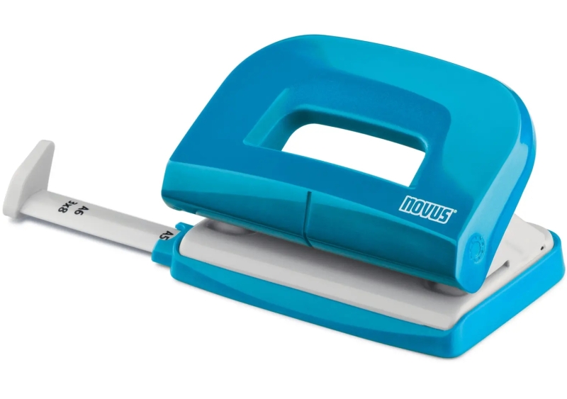 Novus E210 Fresh Perforadora Pequeña de Papel - Hasta 10 Hojas - Guia de Posicionamiento - Punzones 5.5mm - Color Azulon