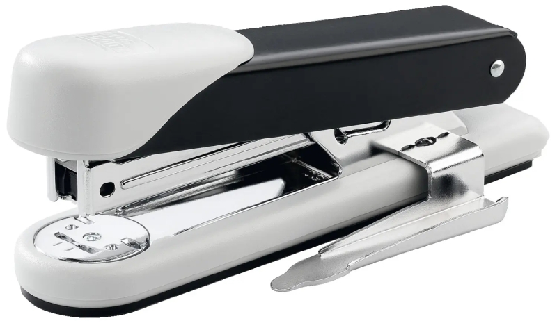 Novus Stabil Grapadora de Sobremesa con Quitagrapas - Capacidad de grapado 30 Hojas - Grapas 24/6, 26/6 - Grapado Abierto, Cerrado y Clavado - Color Negro/Gris Claro