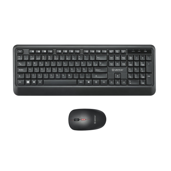 Unykach UK39 Pack de Teclado Inalambrico Compacto + Raton Inalambrico 1600dpi, 3 Botones, Uso Ambidiestro - Color Negro