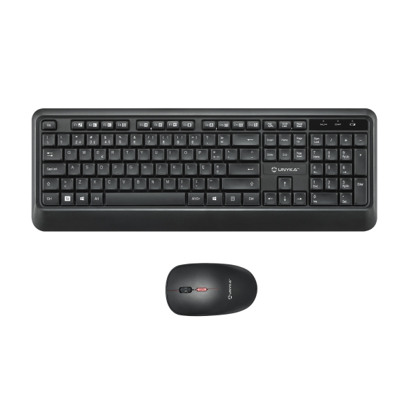 Unykach UK39 Pack de Teclado Inalambrico Compacto + Raton Inalambrico 1600dpi, 3 Botones, Uso Ambidiestro - Disposicion Portuguesa QWERTY PT - Color Negro