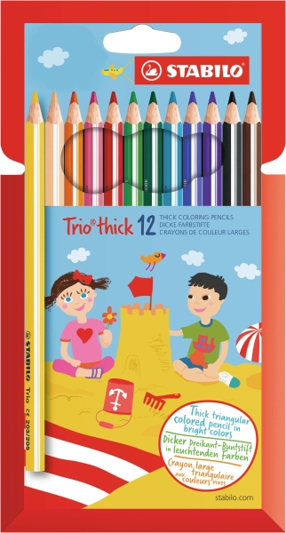 Stabilo Trio Thick Pack con 12 Lapices de Colores - Mina de 4.2mm - Forma Triangular - Colores Surtidos