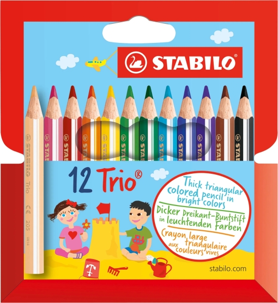 Stabilo Trio Thick Mini Pack con 12 Lapices de Colores - Mina de 4.2mm - Forma Triangular - Colores Surtidos