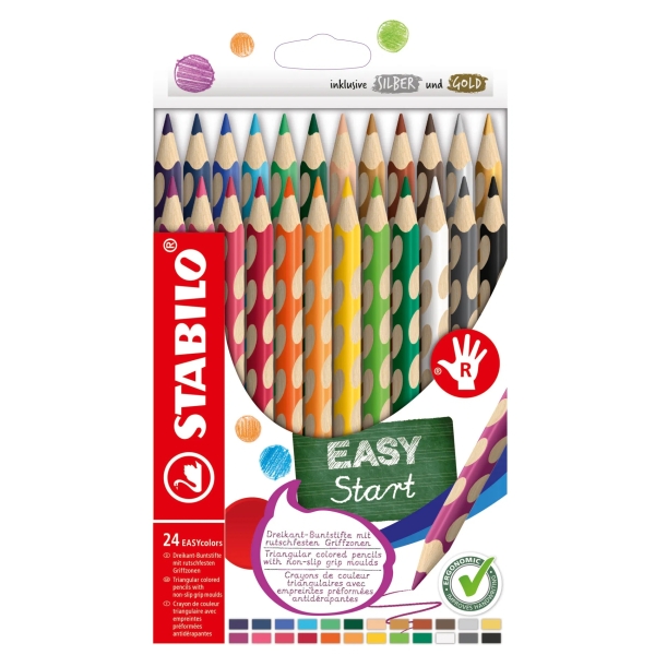 Stabilo Easycolors Pack con 24 Lapices de Colores Ergonomicos - Mina de 4.2mm - Forma Triangular - Uso Diestro - Colores Surtidos