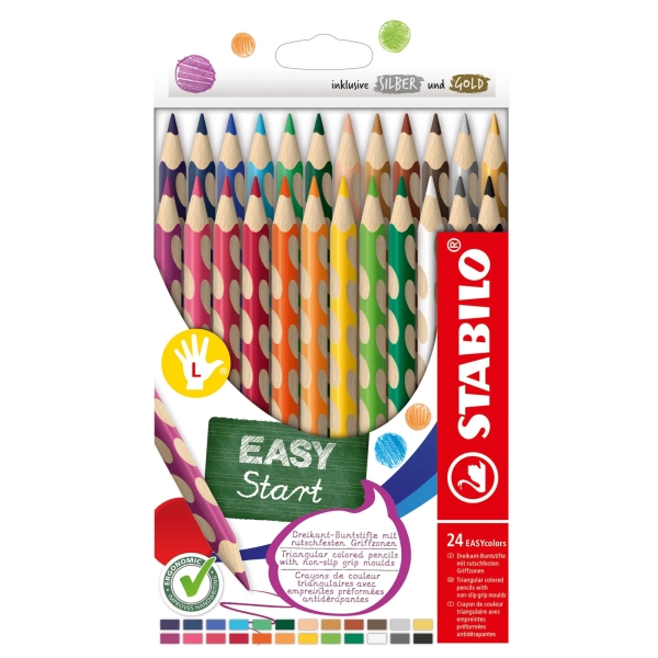 Stabilo Easycolors Pack con 24 Lapices de Colores Ergonomicos - Mina de 4.2mm - Forma Triangular - Uso Zurdo- Colores Surtidos