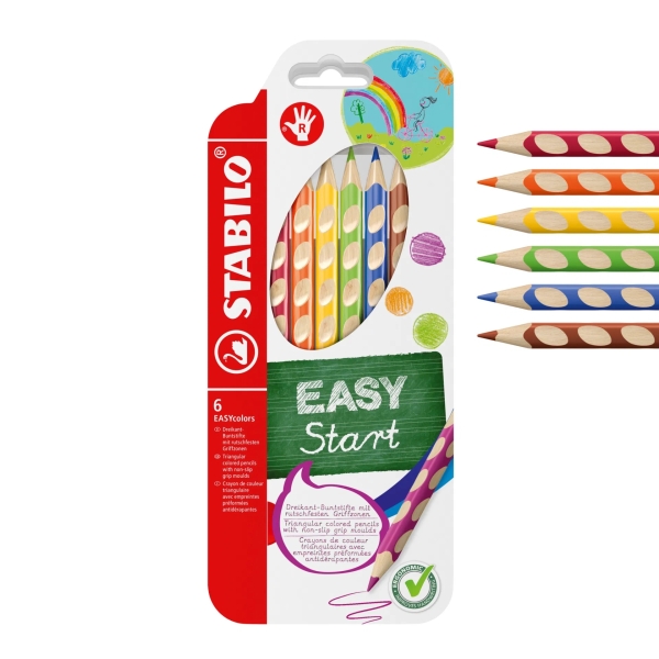 Stabilo Easycolors Pack con 6 Lapices de Colores Ergonomicos - Mina de 4.2mm - Forma Triangular - Uso Diestro - Colores Surtidos