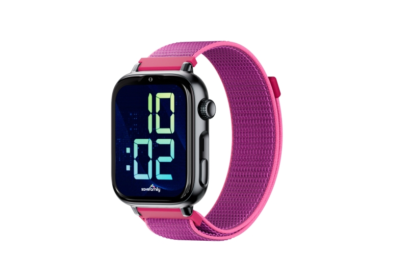 Savefamily Reloj Inteligente Infantil SaveWatch Plus 2 - Pantalla Amoled - Carcasa Negra - Correa Tela frambuesa