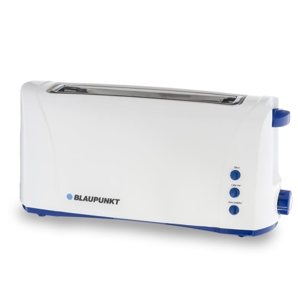 Blaupunkt BP4001 Tostadora Ranura Larga 1000W - 6 Niveles de Tostado con Termostato - Funcion Recalentar y Descongelar - Boton de Parada Rapida - Bandeja Recogemigas Extraible - Color Blanco