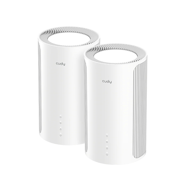 Cudy BE11000 Pack de 2 Sistemas WiFi 7 Mesh 2.5G Tribanda - Tecnologia MLO - Servidor y Cliente VPN - Ethernet 2.5Gbps - hasta 200 Dispositivos - Control en la Nube con App - 116x202mm - Color Blanco