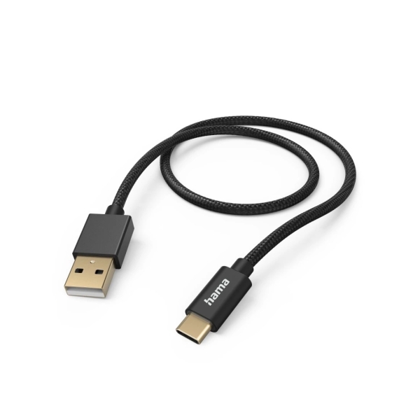 Hama Fabric Cable USB - Longitud 1.5m - USB-A Macho - USB-C Macho - Nailon - Velocidad hasta 480Mbps - Chapado en Oro - Color Negro