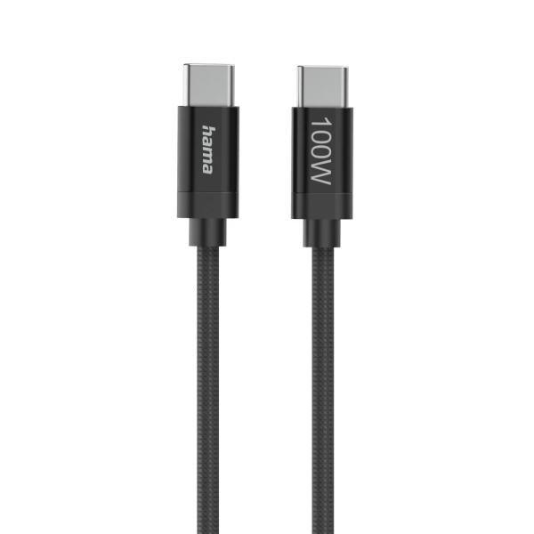 Hama Fabric Cable USB-C Macho - Potencia Maxima 100W - Longitud 1.5m - Nailon - Velocidad hasta 480Mbps - Blindaje Doble - Color Negro
