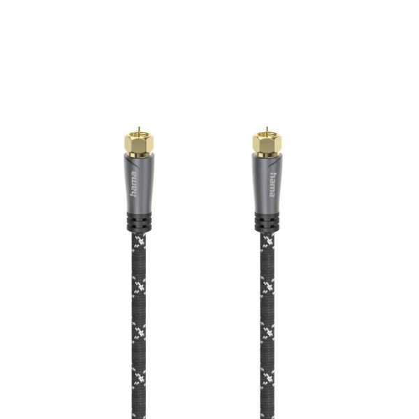 Hama Prime Cable Coaxial de Antena - Longitud 1.5m - Terminales Chapados en Oro - Conector F Macho - Apantallamiento 120dB - Impedancia 75Ohm - Color Negro y Gris